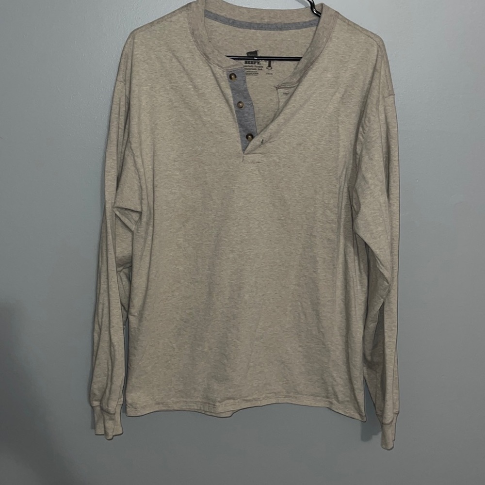 Khaki Hanes Long Sleeve Button Up